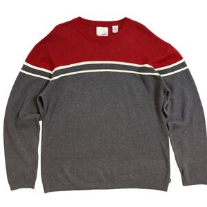 Vtg Point Zero Mens Colorblock Striped Crewneck Sweater Grey Red  Size M